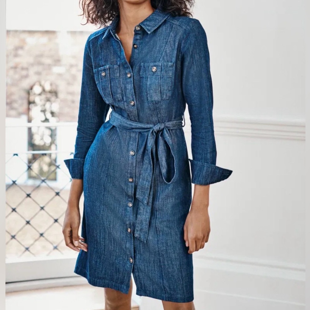 Boden Indigo Long Sleeve Denim Shirt Dress- Size US 12